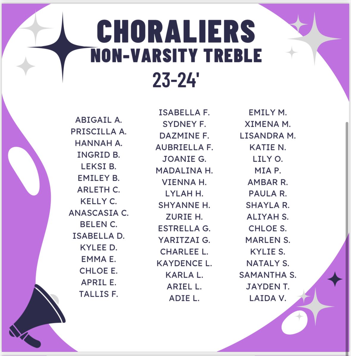 choir_bowie's tweet photo. Congratulations everyone!! We are so excited for next years choirs!! 💜🎵 #bowiechoirisfire https://t.co/r4mdEXjQjE