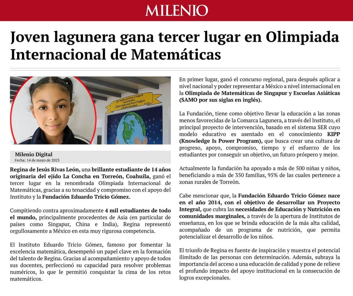 En cada competencia, los niños de La Laguna, #Torreón destacan con su talento excepcional. Su dedicación y el apoyo de las instituciones educativas son fundamentales para su éxito. ¡Sigamos impulsando el talento mexicano! #OrgulloMx