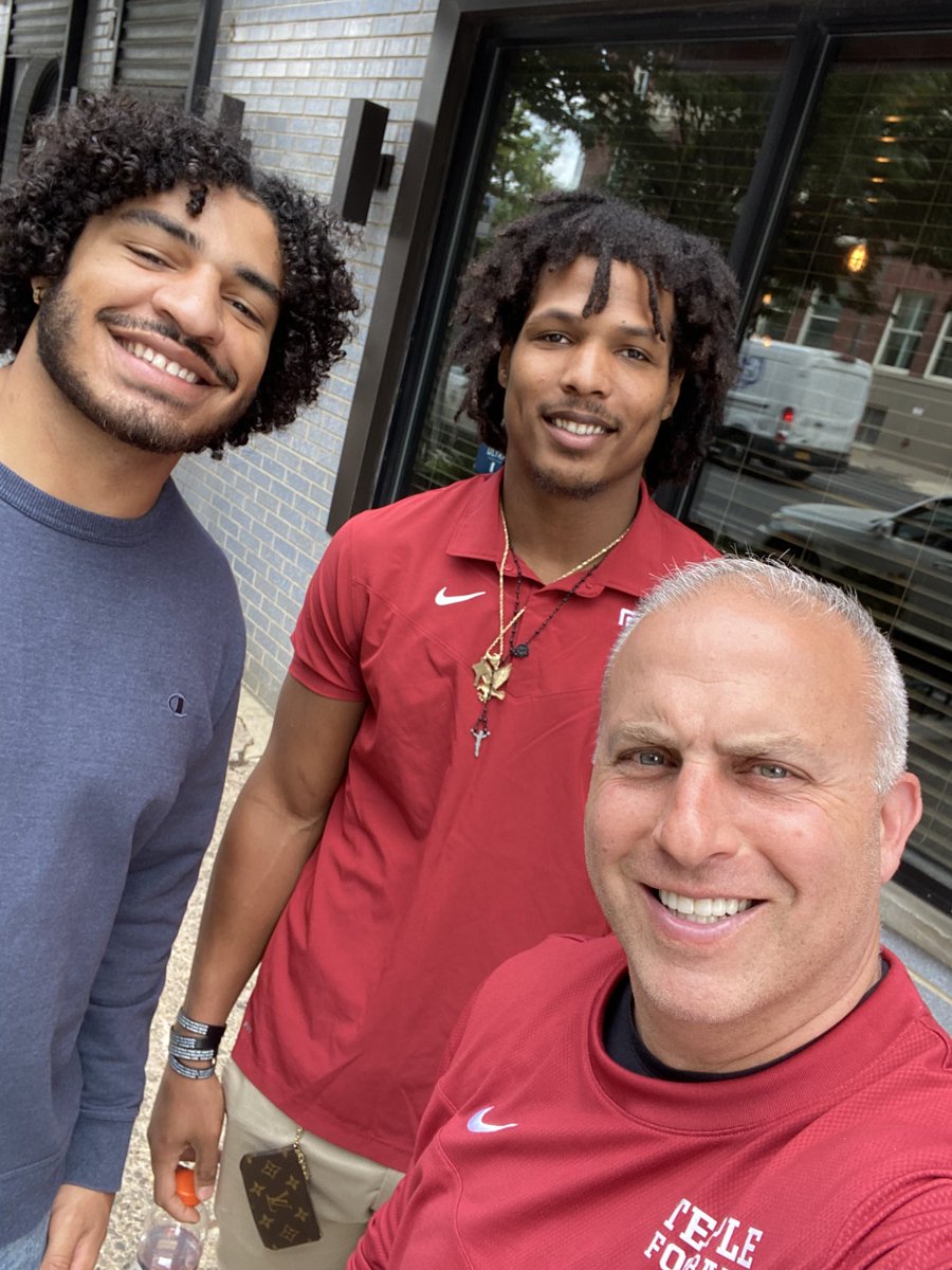CoachScheier's tweet photo. SO GOOD to be back in PHILLY for some lunch w/my boys. Looking forward to ONE LAST RIDE w/these 2.
Both have their DEGREES in hand & are CONTINUING to GROW in all areas of their lives as we DEVELOP THE WHOLE MAN. Could not be any more PROUD of the PATH they are on. #TightEndTUFF https://t.co/olODhZKIUP