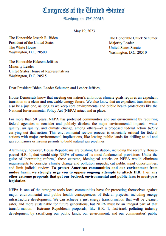 NRDems's tweet photo. Gutting bedrock environmental laws isn't permitting reform. It's a polluter payout.
RM @RepRaulGrijalva just sent a 79-member letter to @POTUS, @SenSchumer & @RepJeffries urging them to keep @HouseGOP's reckless environmental rollbacks out of must-pass legislation. No #DirtyDeal https://t.co/qfsKbRvMgS