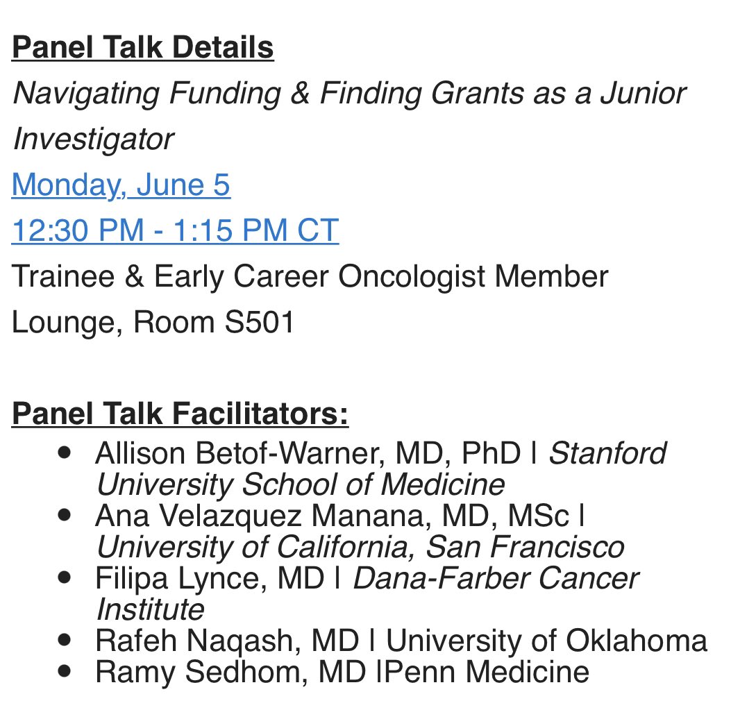 🎤Please join us at #ASCO23 @asco for a panel discussion on  navigating the 🤑💵💰funding dilemma of Grants and IITs as well as other evolving issues in academia with <a href="/DrBetofMDPhD/">Allison Betof, MD, PhD</a> <a href="/ramsedhom/">Ramy Sedhom, MD, FASCO</a> <a href="/AnaVManana/">Ana I. Velázquez Mañana, MD, MSc, FASCO</a> <a href="/FilipaLynce/">Filipa Lynce, MD, FASCO 🇵🇹 🇺🇸</a> . Looking forward to an interactive session!