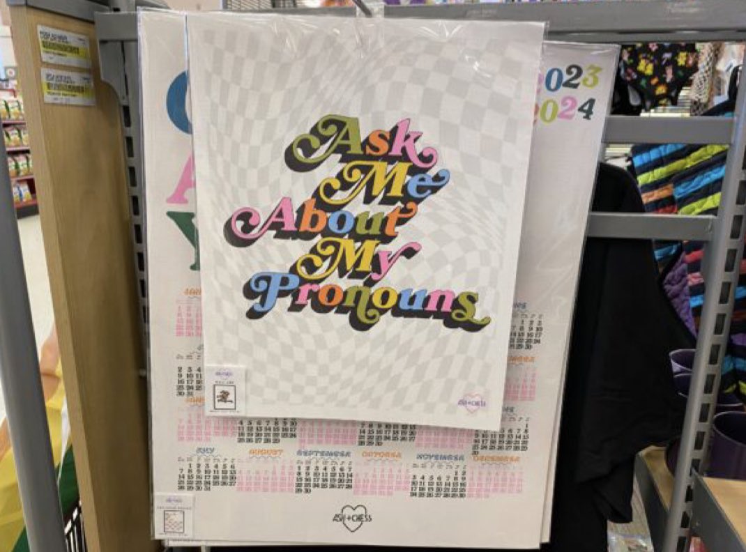 Barbara1777's tweet photo. @Target Target: Is this your ‘early Halloween’ line? Pretty scary to me!
‘Ask About My Pronouns’. Really???
My pronoun is
MAGA FOREVER.
And Target will end up just like Bud Light.
You go Woke,
You know what’s next.
#canceltarget #Targetgroomers #WokeTarget https://t.co/3VaV90K7Cu