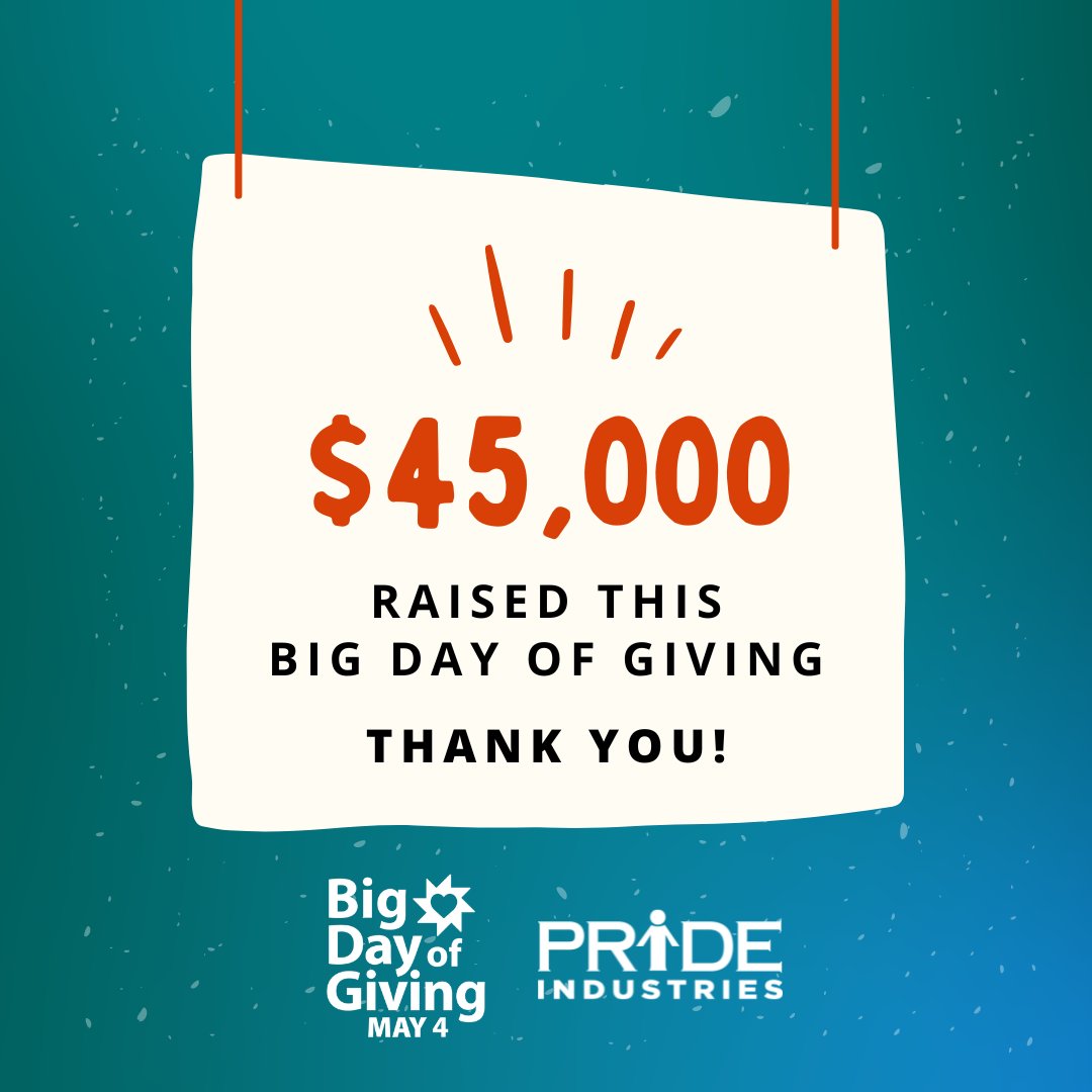 tweetsforpride's tweet photo. Thank you to everyone who donated to The Michael Ziegler PRIDE Industries Foundation on @bigdayofgiving! Your generosity makes a difference in the lives of your neighbors with disabilities, and helps build a world of equal access to employment.
#ThinkInclusion #PWD #BDOG2023 https://t.co/GO0ZTkzKrU