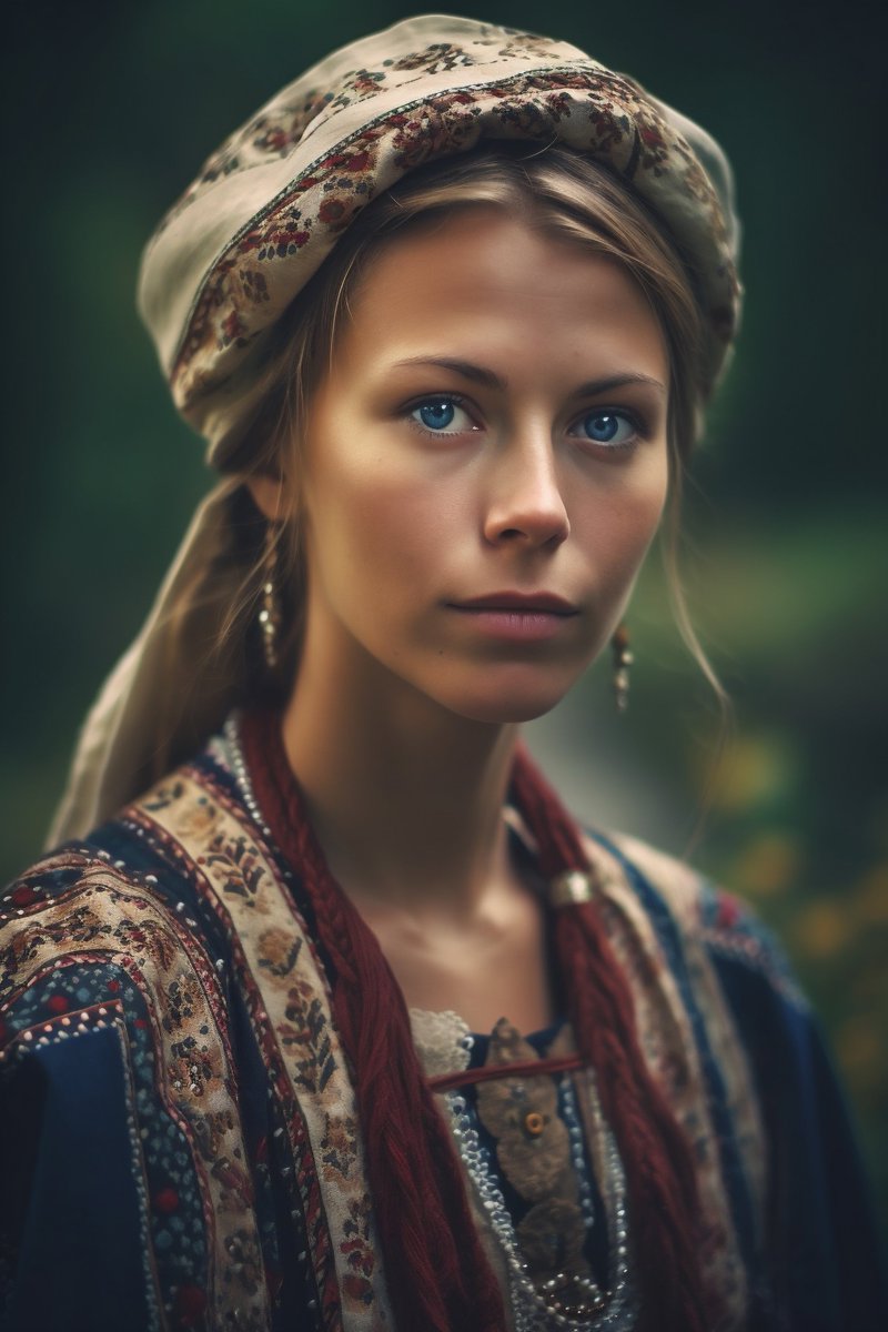 ActionLoft's tweet image. Sweden: Swedish women&apos;s natural beauty is complemented by their traditional &apos;folkdräkt&apos; dress, featuring intricate embroidery and bright colors that showcase the country&apos;s rich cultural heritage and traditions. #SwedenFacts #FaceStructure #CulturalClothing #AIGenerated #AI