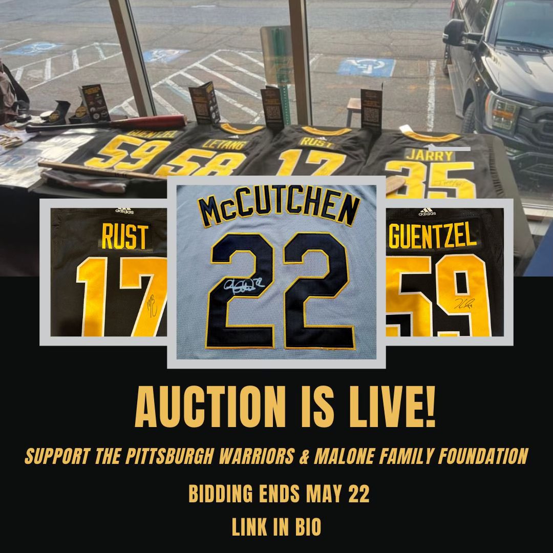 Black & Gold, Breaking the Mold AUCTION is now LIVE!! LINK IN BIO. We have some amazing items available! Please bid on your favorites so we can continue to raise money for the Pittsburgh Warriors & Malone Family Foundation! Bidding ends May 22. #ele #hockeyishealing