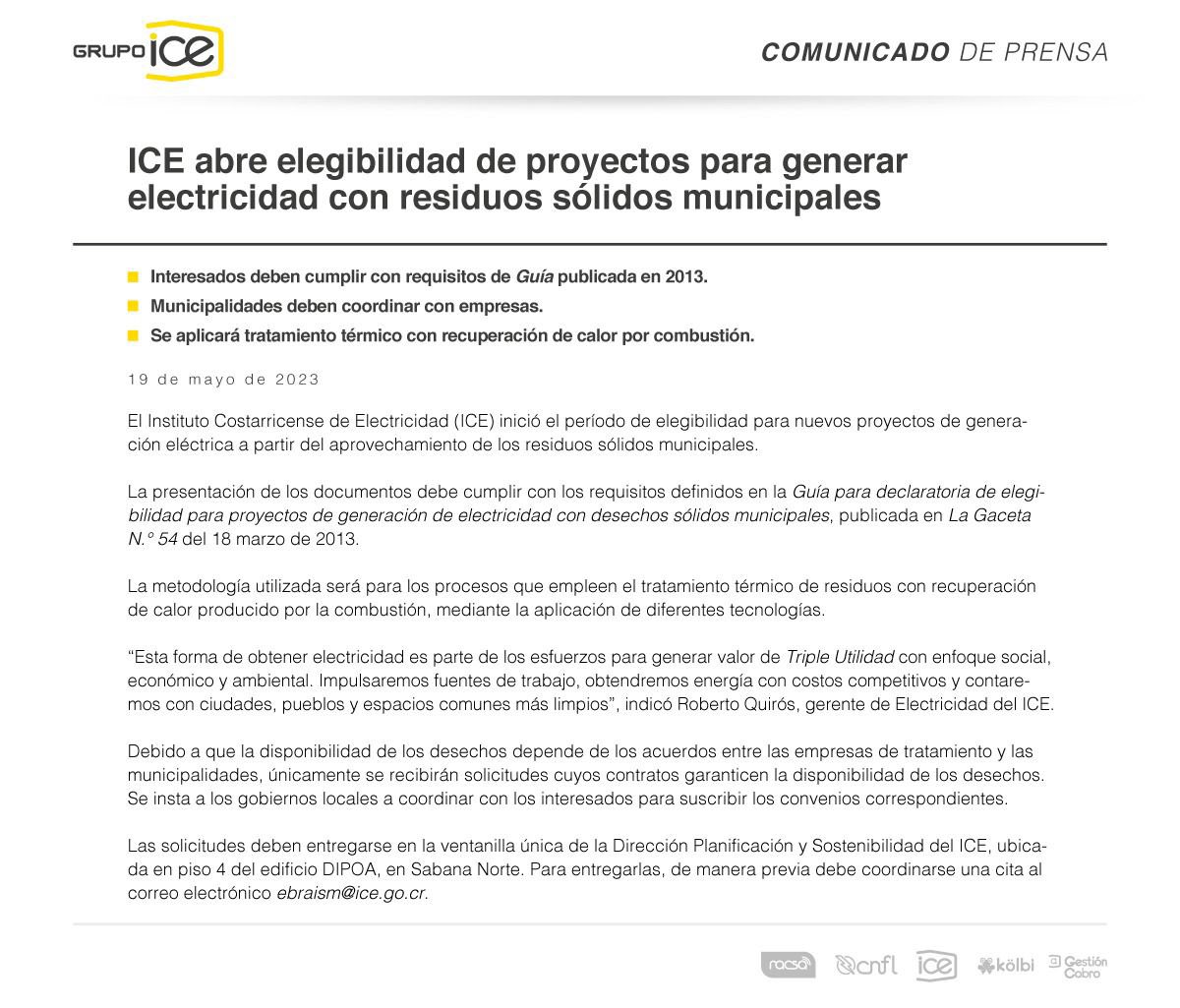 Marco_V_Acuna's tweet photo. Vamos a recibir propuestas de interés (elegibilidades) para que empresas privadas nos vendan electricidad con desechos municipales y atacar un problema de décadas. Agregamos valor económico, social y ambiental a Costa Rica. @GrupoICEcr @CrAresep https://t.co/WlQNuS6fDH