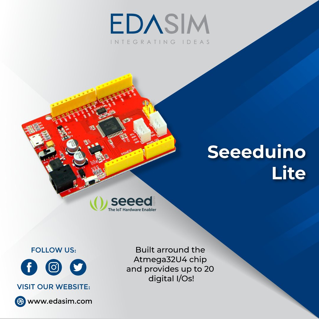 Built arround the Atmega32U4, the #Seeeduino Lite provides up to 20 Digital I/Os, an on #board switch for 3.3V and 5V dual working mode, 2 built-in #Grove #interface, built-in Micro #USB for power supply and #programming #Seeed #developmentboard #electronics #technology #engineer