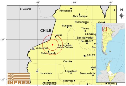 SismosArg's tweet photo. Sismo de mag. 4.4, con epicentro 188 km al O de Salta; 192 km al O de San Salvador De Jujuy; 41 km al NE de Tolar Grande registrado a las 18:54:33 https://t.co/FPTjIViSe8 https://t.co/OqZsOCAxA4