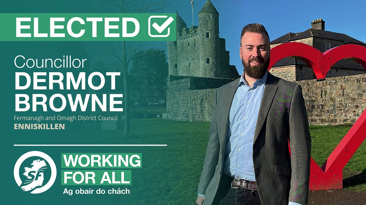sinnfeinireland's tweet photo. ✅ ELECTED: Dermot Browne has been elected Councillor for Enniskillen on Fermanagh and Omagh District Council #LE23 https://t.co/FtkdSbcwhE