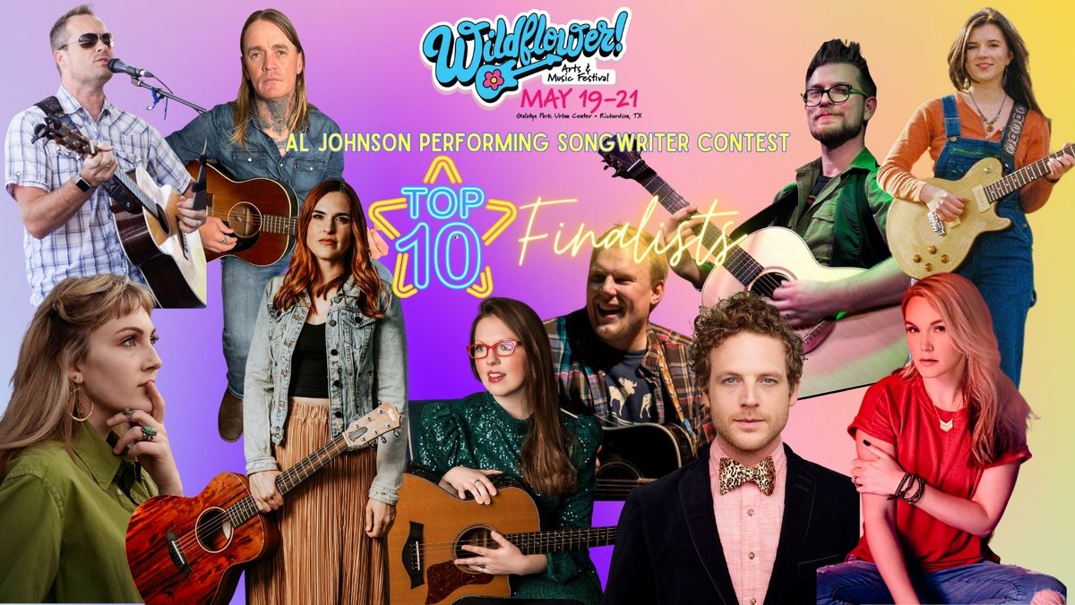 WildflowerFest's tweet image. The 2023 award-winning Al Johnson Performing Songwriter Contest encourages the growth of the art of independent performing songwriters and the TOP 10 Finalists will compete LIVE on Sat 5/20. #WAMFEST23 wildflowerfestival.com/top-10-finalis…