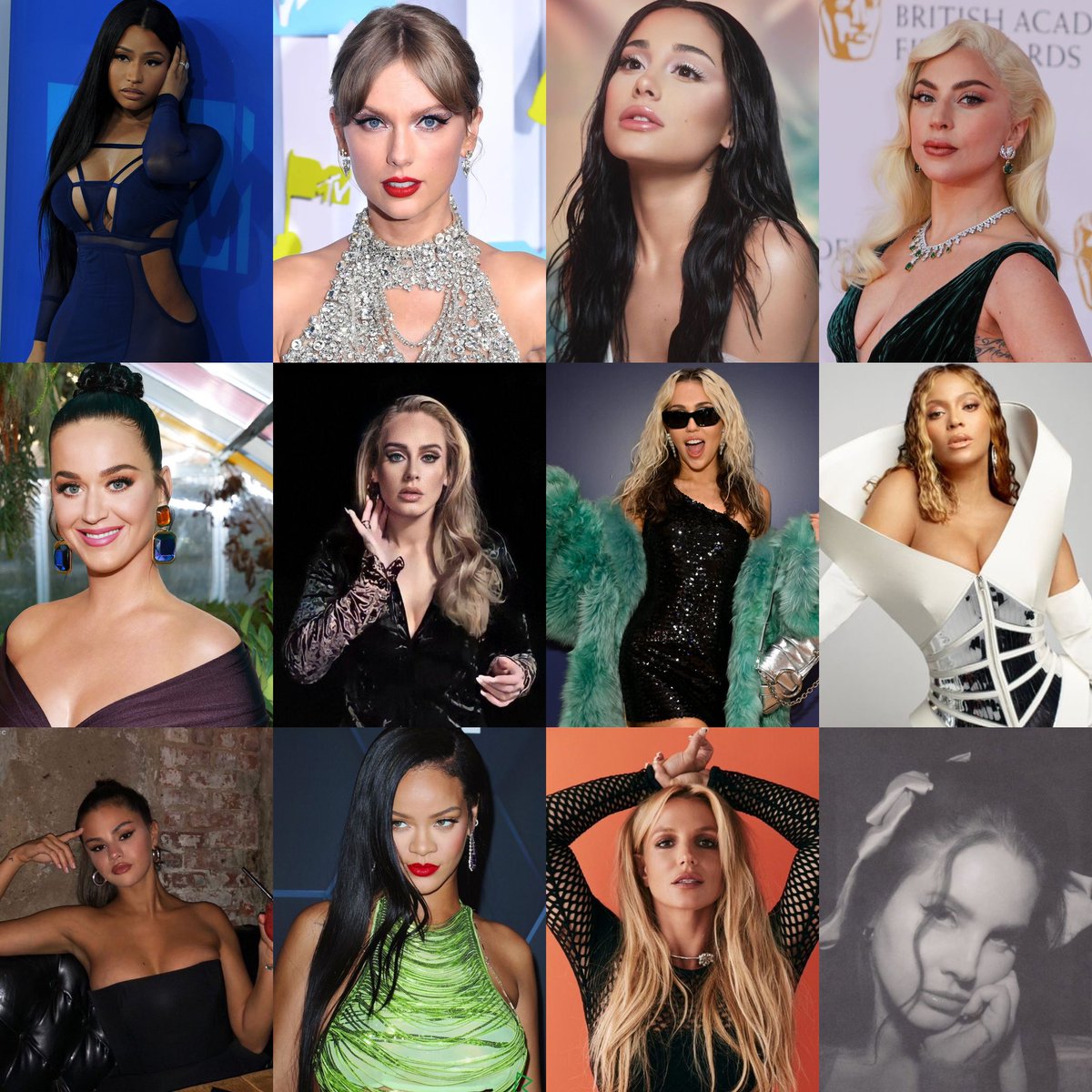 6inchgrandee's tweet photo. name your favorite song by each of these female artists. https://t.co/zhUqCGnVo7