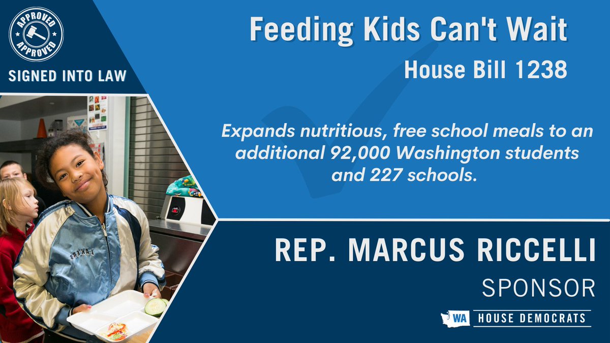 Thanks to the work of Rep. Riccelli, over half of Washington’s 1.1 million school students will have free school meals, regardless of their ability to pay. #waleg #SchoolMealsForAll housedemocrats.wa.gov/riccelli/2023/…