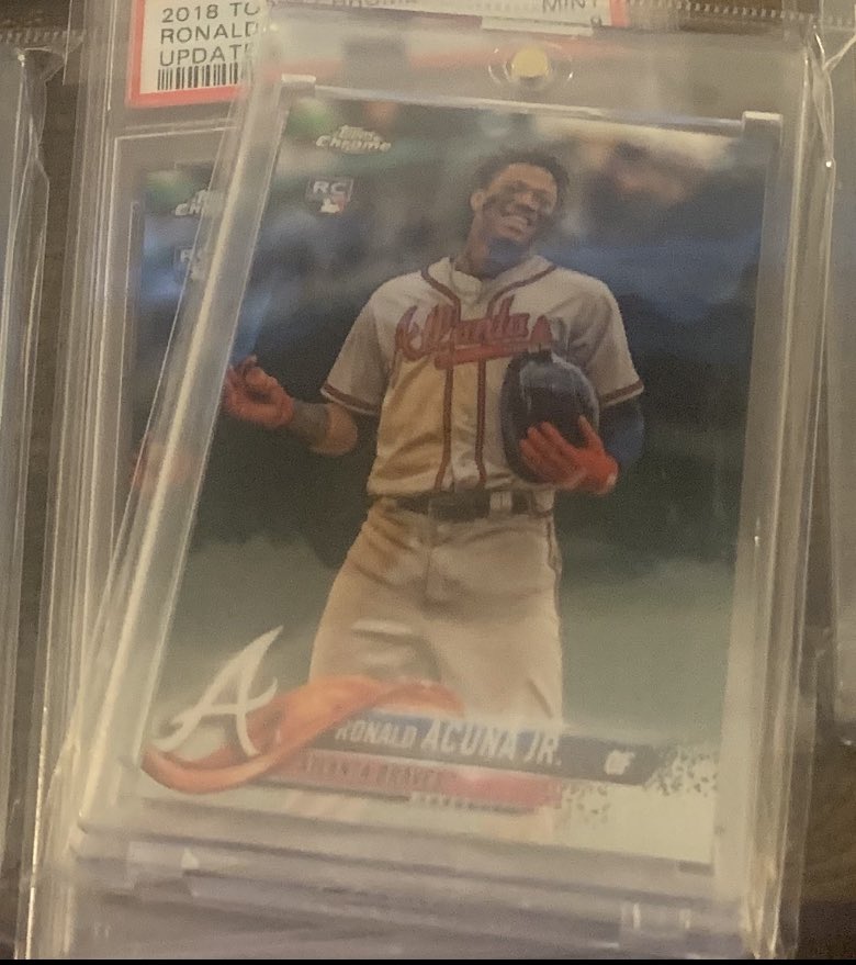 Volley_SprtLuva's tweet photo. Hellooooo friends. We have a baseball game today and a certain mr Ronald Acuña Jr aka El Abusador will be hitting leadoff. Anyone that follows and rt this will have a chance to win this card!   I will draw soon after the game tonight. Yayayayayyayayayayays https://t.co/lY0lig3B4C