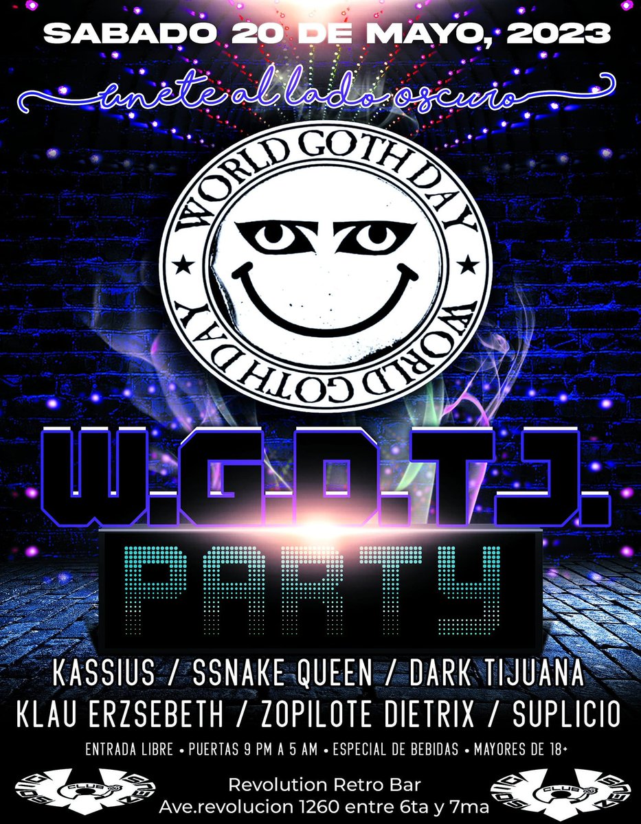 darktijuana's tweet photo. World Goth Day Tijuana Party
Sábado 20 de mayo a partir de las 21:00 horas en Revolution Retro Bar. Av. Revolución entre calles Sexta y Séptima https://t.co/5h4oLyndm9