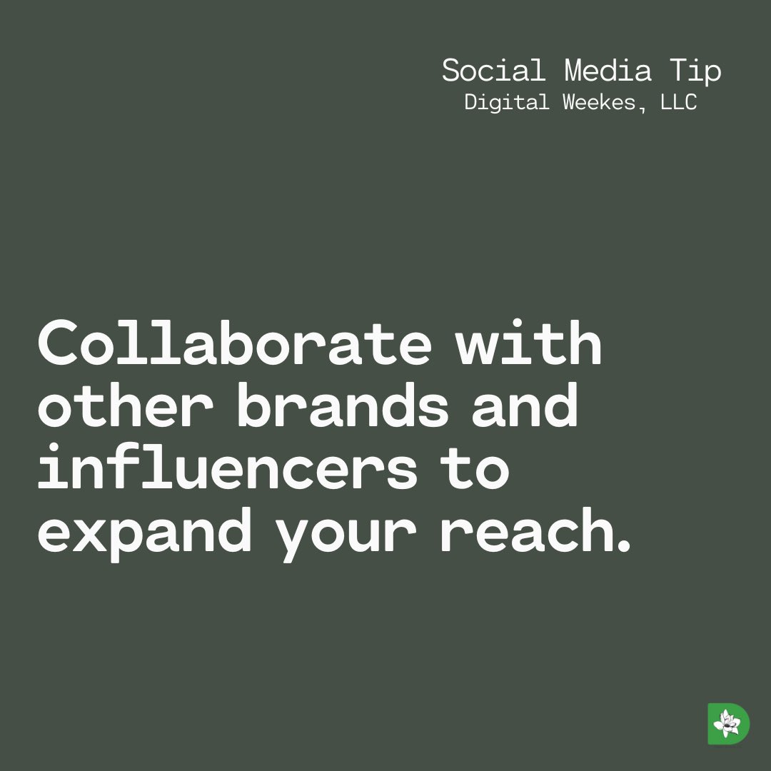 Collaborate with other brands and influencers to expand your reach. 
.
.
#socialmediacontenttips #contentmarketing #socialmediamanager #weeklytips #contentcreation