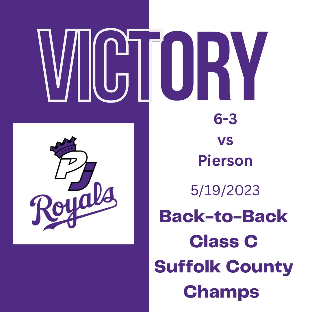 PJRoyalsBase's tweet photo. For the 1st time in program history we are Back-to-Back CLASS C SUFFOLK COUNTY CHAMPS! The title stays in PJ! Our 8th County title overall! #GoRoyals #ProtectTheKingdom 👑⚾️ https://t.co/QAWO9N8jVl
