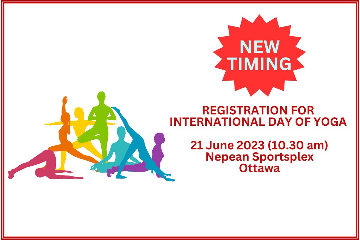 HCI_Ottawa's tweet photo. Please note change in timings: @HCI_Ottawa
organizing a grand Yoga session to celebrate #InternationalDayofYoga2023 at Nepean Sportsplex, Nepean on 21 June 2023 (10.30 to 11.30 am).   See the flyer for details. 
Click to register: https://t.co/4wpXyqQ4yt

#IDY2023 @moayush @iccr_hq @MinOfCultureGoI @MEAIndia  @IndianDiplomacy