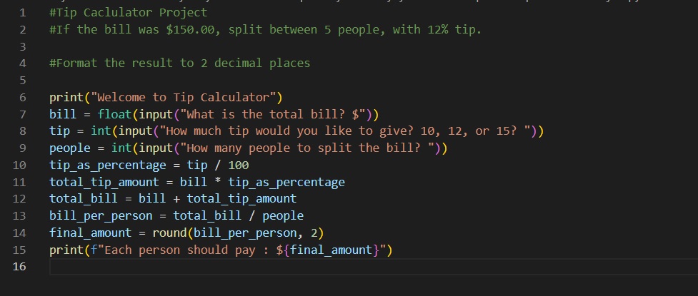 TheAliCodes's tweet image. Tip Calculator Project using Python, here is the code: #100DaysOfCode #PythonBootCamp #Udemy #Basics #Newbies
Follow me @TheAliCodes