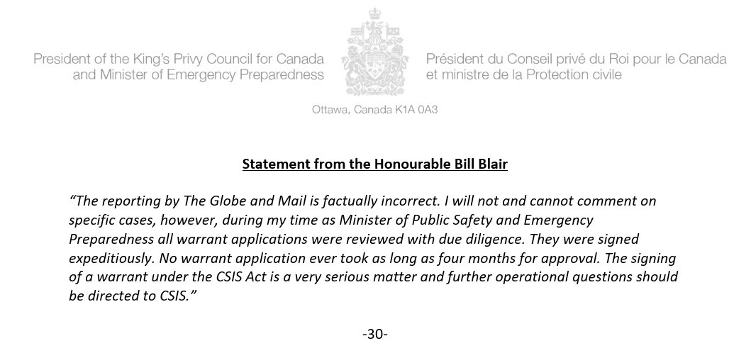 Please see my statement regarding recent reporting by The Globe and Mail.