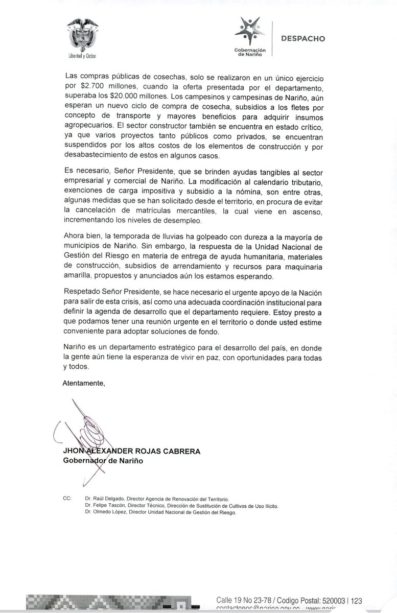 #Nariño y especialmente #Tumaco requieren soluciones de fondo, la crisis por bloqueos constantes en vía al mar, la frágil conexión al interior por la Panamericana y fuertes lluvias han generado crisis social en la región. Solicitamos a Pdte @petrogustavo atención urgente a Nariño