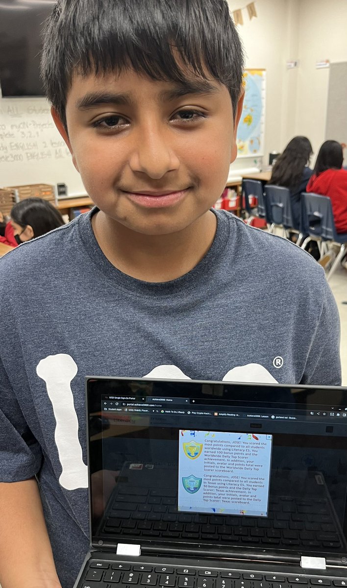 smvaldezv's tweet photo. INCREDIBLE!!!!! We have a WORLDWIDE Top Scorer @achieve30002 
If you believe in yourself anything is possible!
All activities in English!
@GISD4EBs @BES_Cowboys https://t.co/ctWo5HBEnB