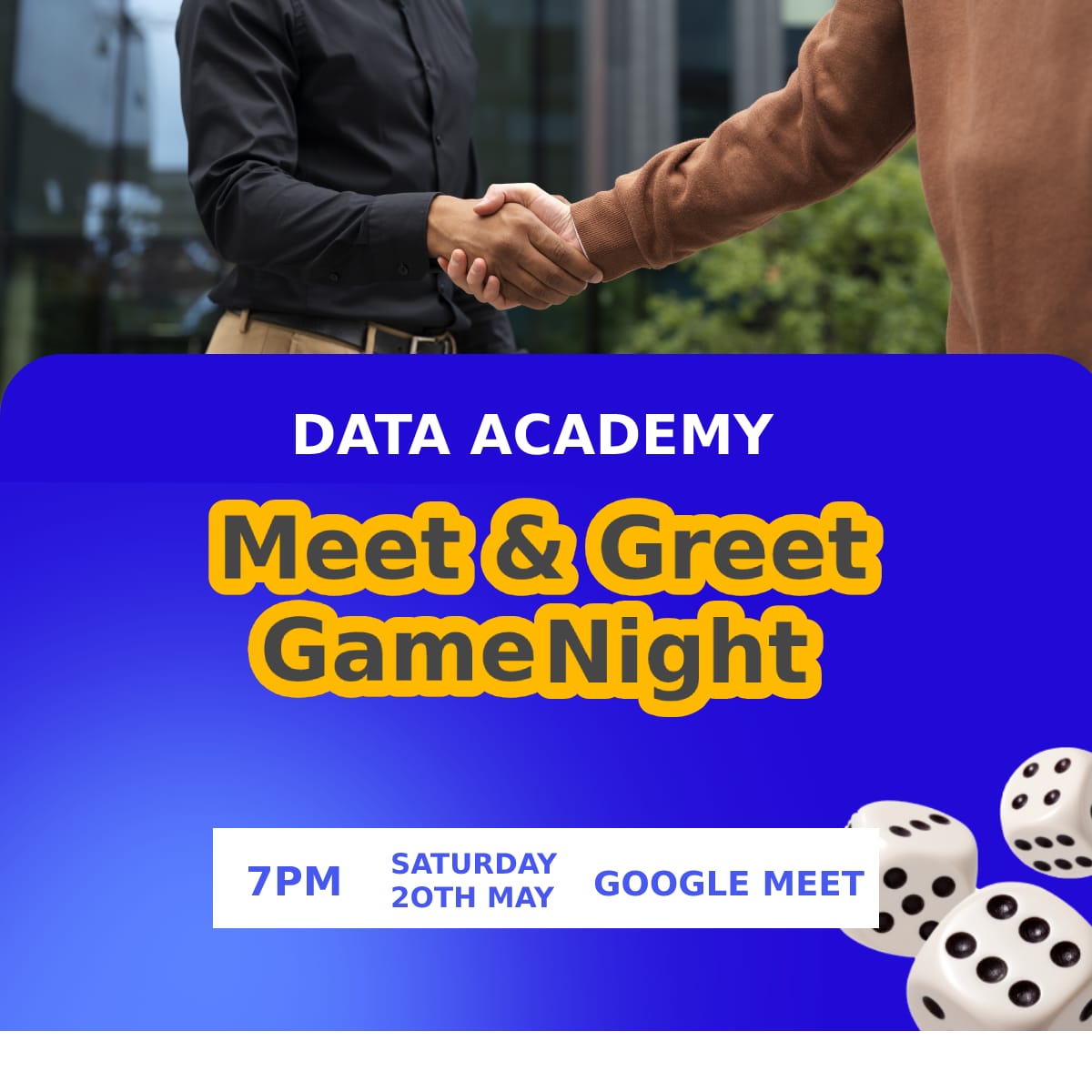 orife_cynthia's tweet photo. Join Data Academy Community: https://t.co/hJq5nwBRWG
Data Academy Meet & Greet / Game Night
Saturday, May 20 Β· 7:00 β 8:30pm
Time zone: Africa/Lagos
Google Meet
Video call link: https://t.co/hmzaVf0QMQ
#dataanalytics
#excel
#gamenight
#dataacademy
#coriftech https://t.co/h7S5vhQ8bA