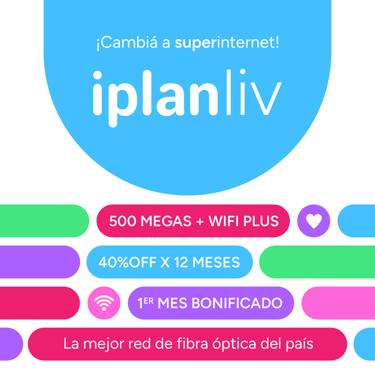 iplanarg's tweet photo. Aprovechá ahora este descuento y tené tu casa #superconectada con 500 megas.

Entrá al link en bio, chequeá si estás en Zona iplanliv y conectate a la mejor red de fibra óptica del país. https://t.co/hqtXUh4ofh
