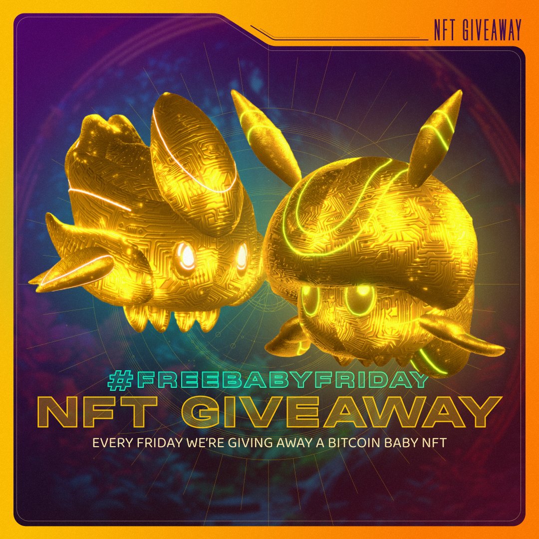WOAH 😲 Fridays just got Golden!

We're giving away a FREE Bitcoin Baby every Friday for #FreeBabyFriday —a challenge we made up as an excuse to give free NFTs to Genovians🤫

Rules:
1️⃣ Retweet &amp; save this thread
2️⃣ Reply below with the new share feature
3️⃣ Tag 3 friends to join