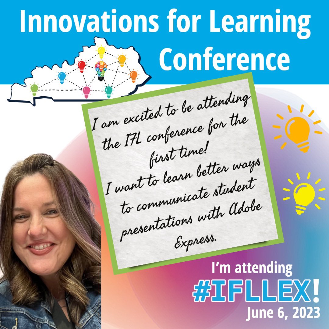 7sciMcCall's tweet photo. I am so excited to be attending the #IFLLEX conference for the first time! I want to learn better ways to communicate student presentations with Adobe Express. @FCPSOIT https://t.co/7SlwdRYVqV