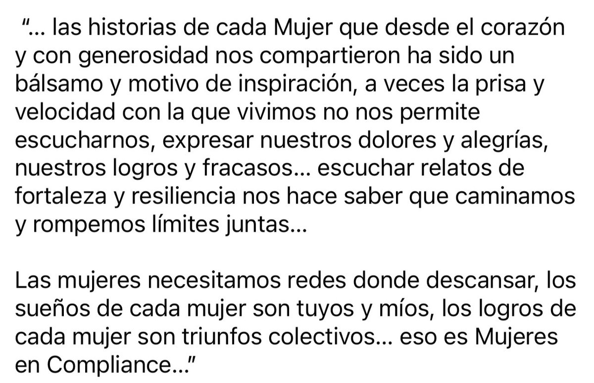 andreasolanor's tweet photo. Gracias a Mujeres en Compliance por un permitirme un espacio y momento especial para todas, una sesión donde el poder de la palabra y la escucha activa, nos llevó a reconocernos entre nosotras… eso también es #EmpoderamientoFemenino 
#RompiendoLimites
#JuntasSumamosMas https://t.co/Wi8YplmA8A
