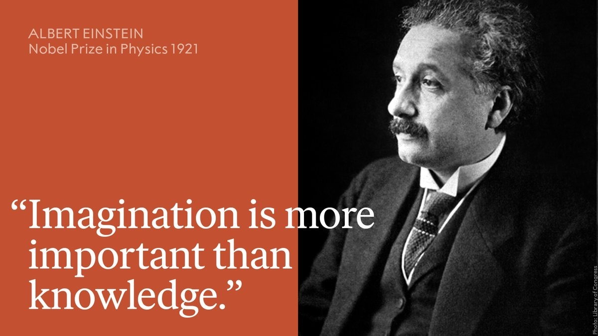 Albert Einstein (@alberteinstein) on Twitter photo "Imagination is more important than knowledge. For knowledge is limited, whereas imagination embraces the entire world, stimulating progress, giving birth to evolution." – Albert Einstein (via <a href="/NobelPrize/">The Nobel Prize</a>) "Imagination is more important than knowledge. For knowledge is limited, whereas imagination embraces the entire world, stimulating progress, giving birth to evolution." – Albert Einstein (via <a href="/NobelPrize/">The Nobel Prize</a>)