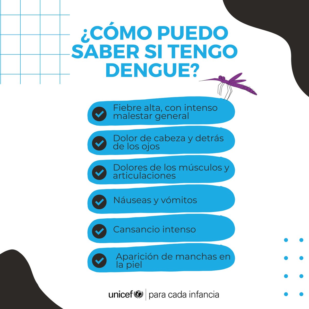 UNICEFperu's tweet image. ⚠️ 🦟 El #Dengue está aquí. ¿A qué síntomas debemos estar alertas? ¿Cómo podemos evitar el contagio?
👉 No relajemos los cuidados. Sigue estos consejos y cuida a tu familia y a ti del dengue.