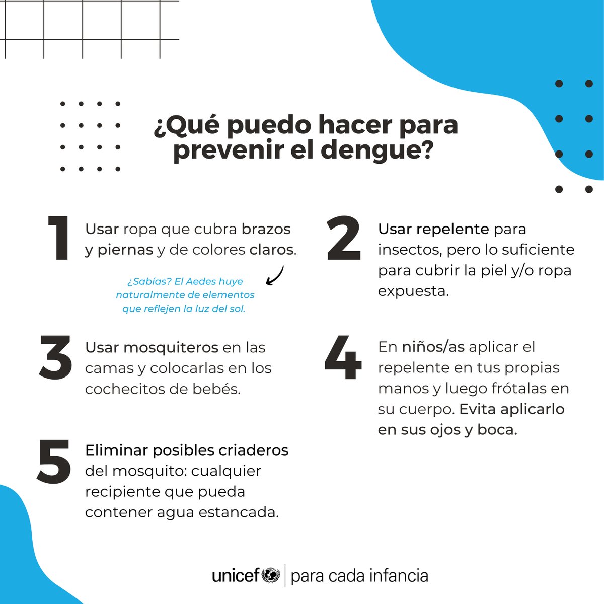 UNICEFperu's tweet image. ⚠️ 🦟 El #Dengue está aquí. ¿A qué síntomas debemos estar alertas? ¿Cómo podemos evitar el contagio?
👉 No relajemos los cuidados. Sigue estos consejos y cuida a tu familia y a ti del dengue.