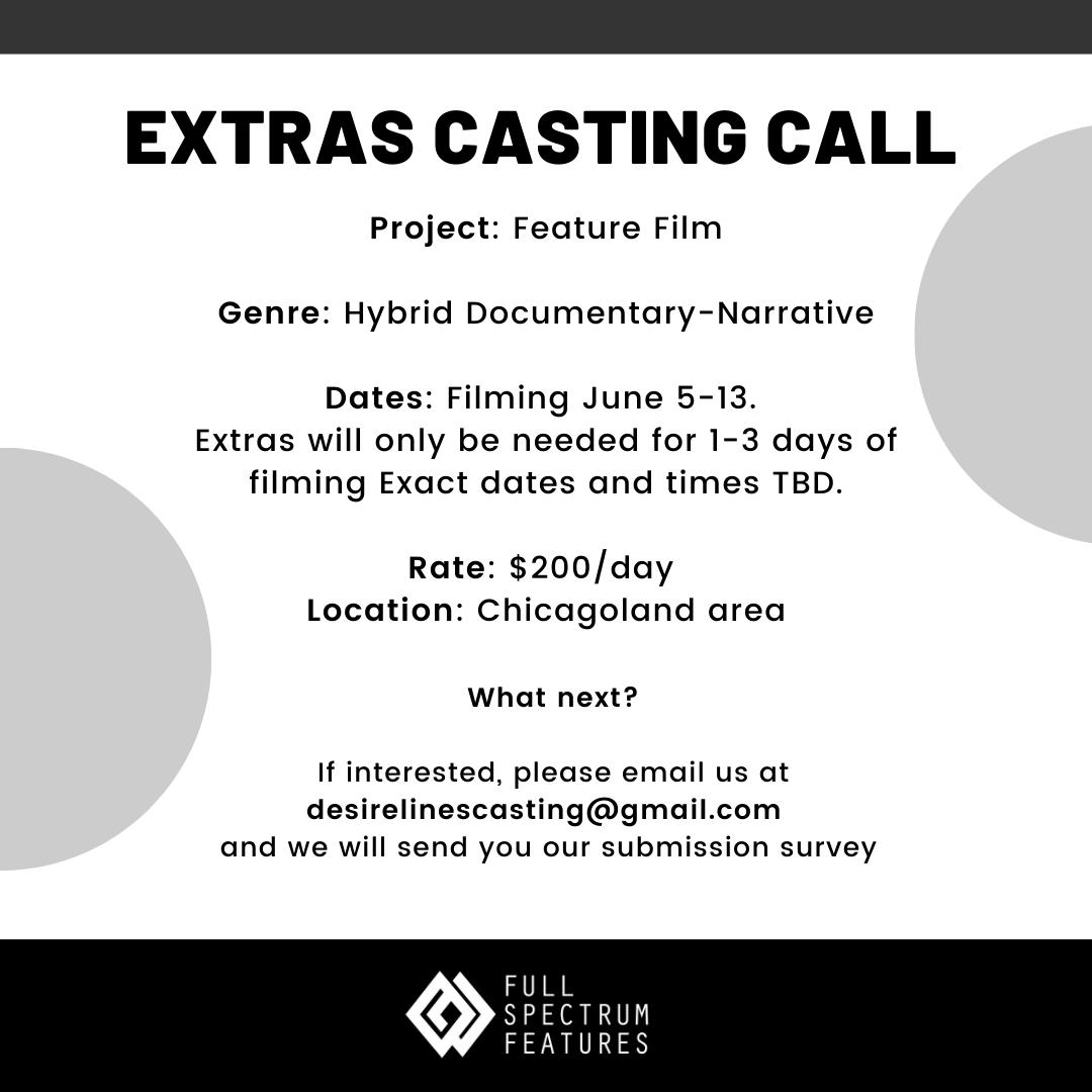 Full Spectrum Features is now casting transmasculine extras for our upcoming film 'Desire Lines', directed by award winning filmmaker Jules Rosskam! Filming dates are June 5-13. For more information, email desirelinescasting@gmail.com.