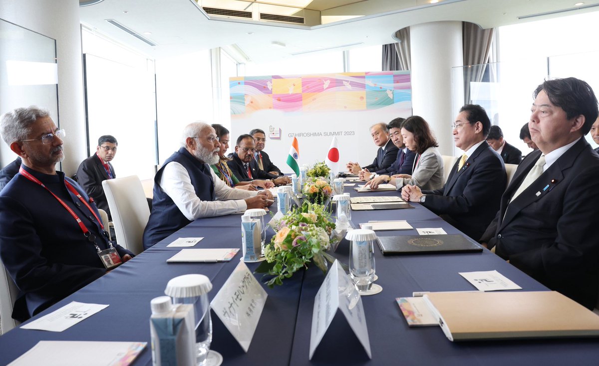 PM <a href="/narendramodi/">Narendra Modi</a> met PM <a href="/kishida230/">岸田文雄</a> in Hiroshima. Both leaders discussed ways to enhance India-Japan friendship across different sectors including trade, economy and culture.