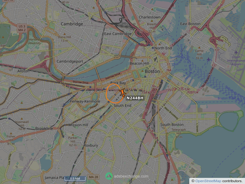 N244BH, a Robinson R44, is circling over Back Bay, Boston at 825 feet, speed 44 MPH, 0.0 miles from Sheraton Boston Jr Suite globe.adsbexchange.com/?icao=a23efc&z…