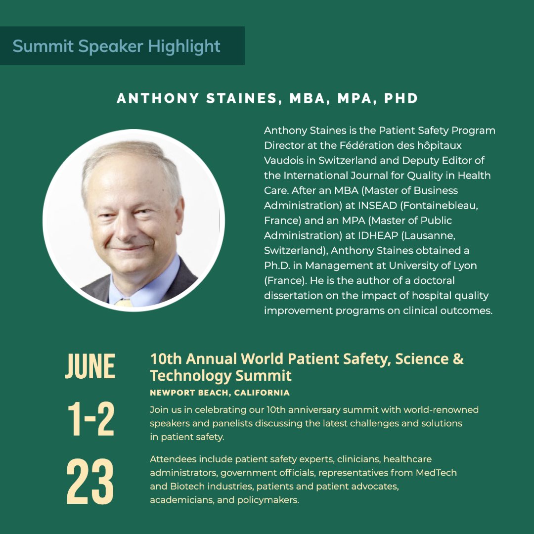 Dr. Anthony Staines is a featured speaker at the 10th Annual Patient Safety, Science and Technology Summit on Friday, June 2nd. For the full program, please visit: psmf.org/wp-content/upl…