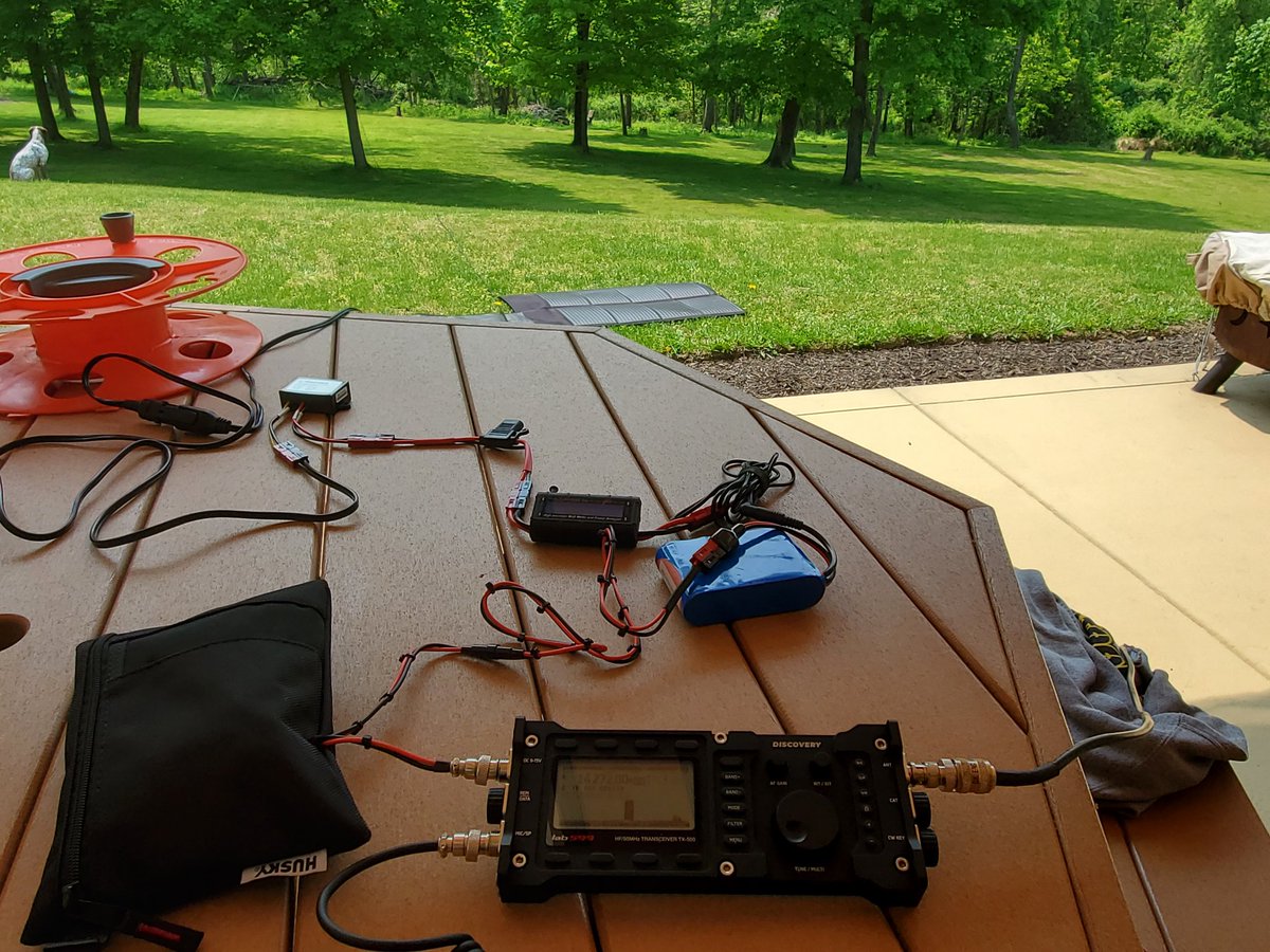 Did a little #hamradio on the patio.  Recharged my battery via solar while I was at it.  #tx500
