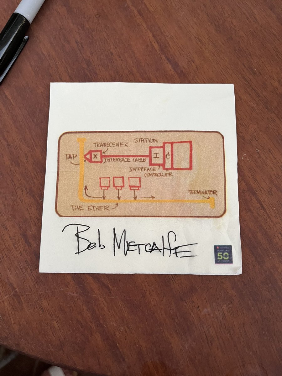 PacificBridge's tweet photo. Fun and merriment for all at the #Ethernet 50th Anniversary hosted by @EthernetAllianc!  The event included a surprise guest, the #OG of #Ethernet, @RobertMMetcalfe #VoiceOfEthernet #50YearsofEthernet https://t.co/kYpbWk0yzd