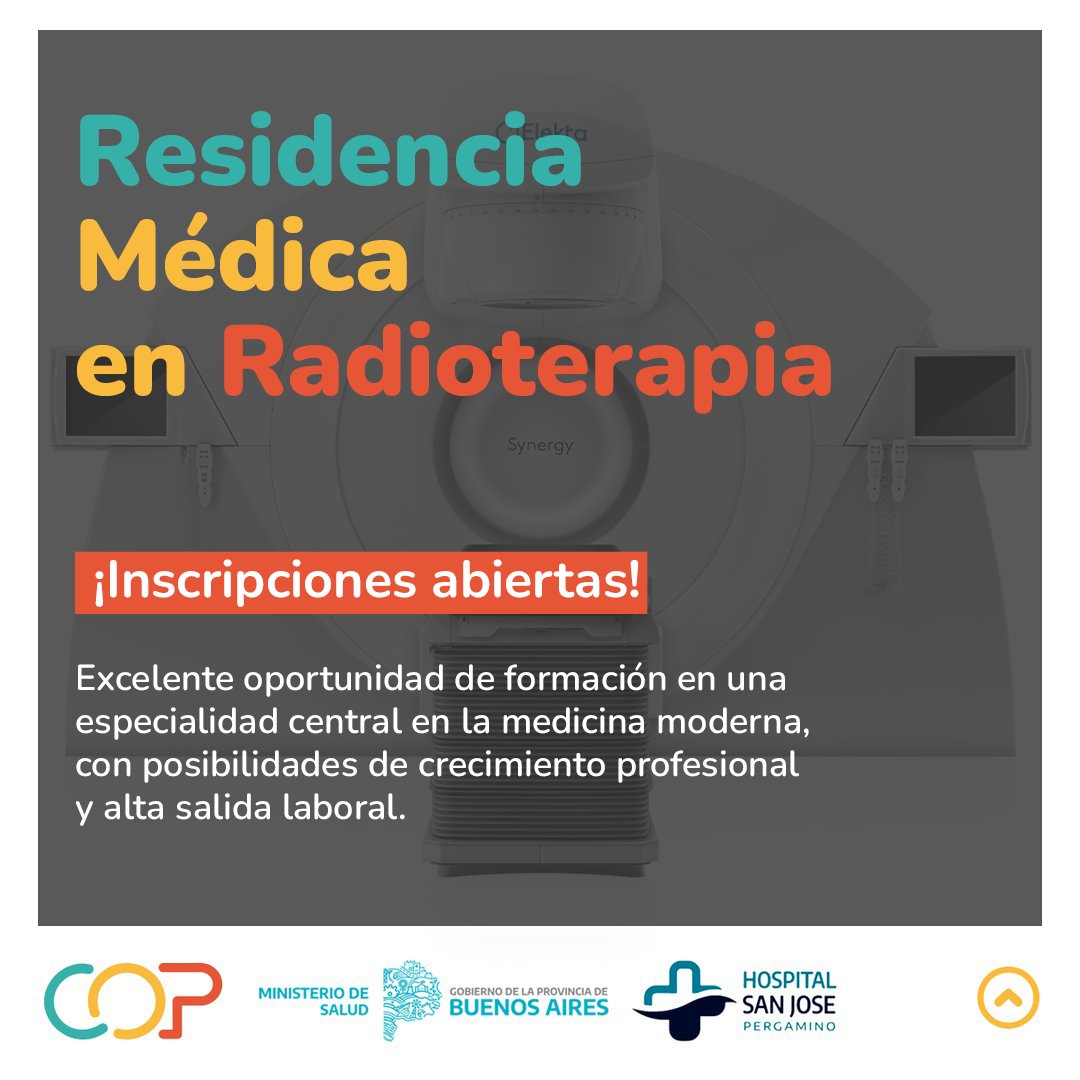 Tenemos disponible el programa de Residencia Médica en Radioterapia con el beneficio especial de alojamiento incluido el primer año.

Inscripciones
Hasta el 24 de mayo se encuentra abierta la inscripción: - Online (SISA): residencias.msal.gov.ar/inscripcion

Más info:
oncologiapergaminbo.org.ar/residenciaradi…