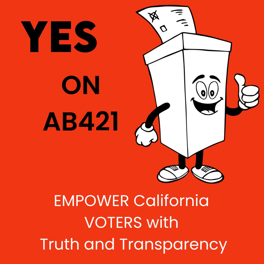 It's GO Time! #AB421 will be headed to the Assembly Floor for a vote.  This bill will reform CA's outdated referendum system and clear up ballot confusers so voters can know who is behind a ballot meaure and what it really means. Call your CA Assembly Member to urge a YES Vote.