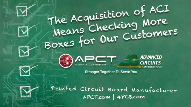 The Acquisition of ACI Means Checking More Boxes for Our Customers APCT:  Delivering More Solution • Flex & Rigid Flex | Up to 22 Layers • Oversized Boards | Up to 37” by 120” • Cavity Board Capability • RF Design Expertise • Buried Resistor Capability #pcb #pcbmanufacturing