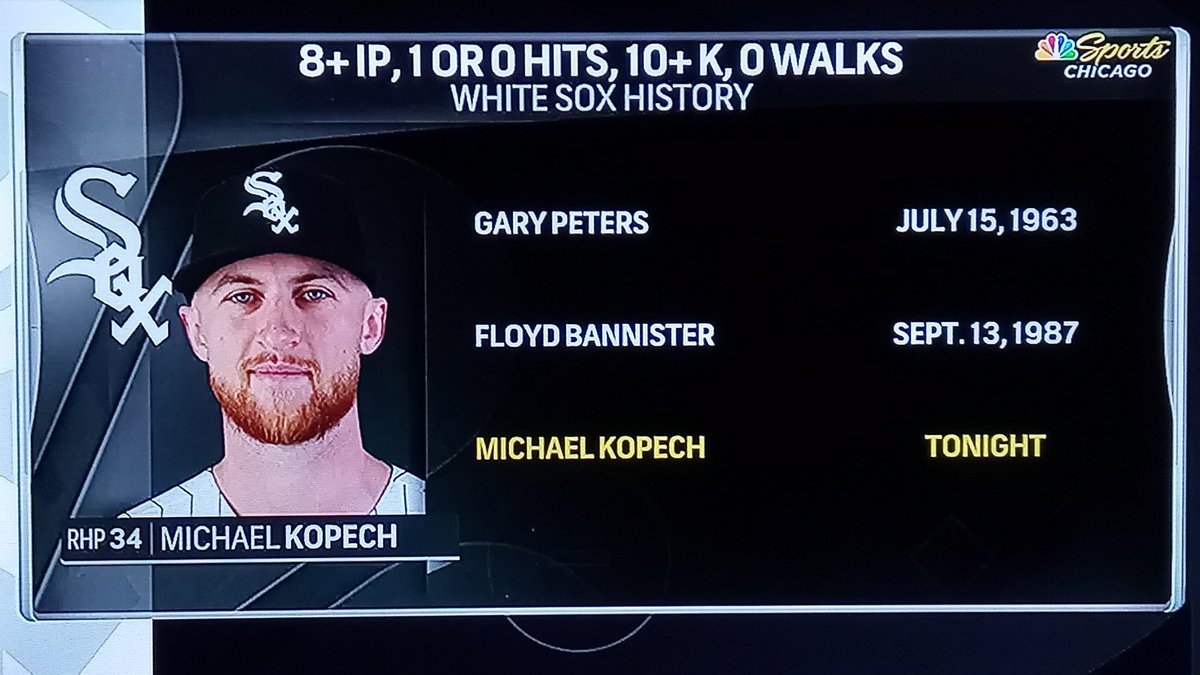 Michael Kopech walks into #WhiteSox history with his 10 K 0 Walks performance vs. Royals. 😉👏👍✌️ #KCvsCHW #MLB #SOXWIN #SouthSideOrDie #TexasHeat🔥 #SoxSide #SoxPride #MLBTwitter