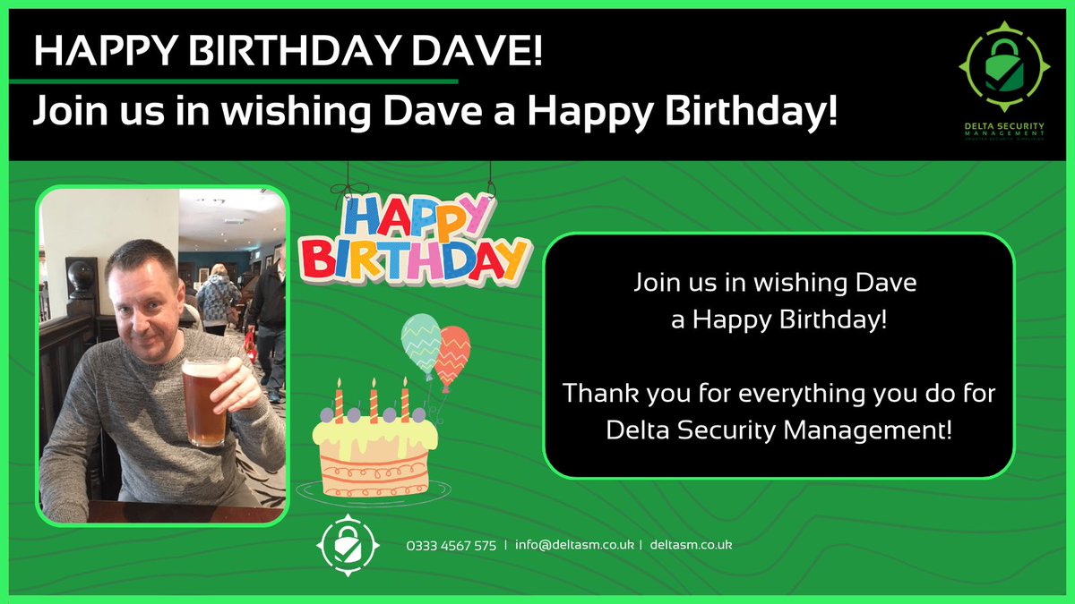 ProtectionDelta's tweet image. Join us in wishing the big boss, Dave, a Happy Birthday

We hope you have a wonderful birthday and enjoy celebrating! Thank you for everything you do for our customers and team at Delta Security Management, VP Eye, and Delta Home Protection!
