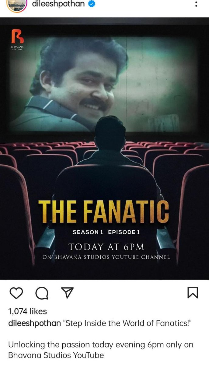 #TheFanatic Today at 6pm on #BhavanaStudios youtube channel....!!

#Mohanlal #DileeshPothan