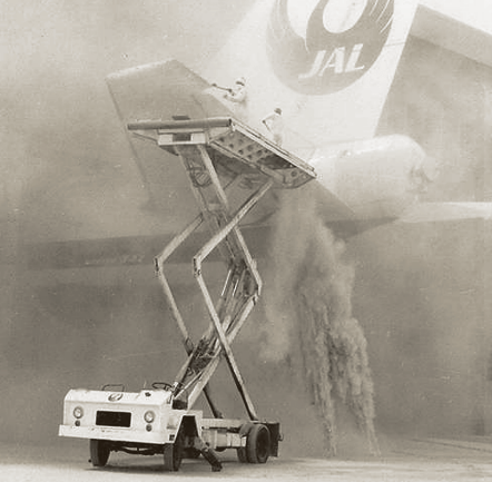 Interesting photo - clearing ash off of a JAL 747 in Moses Lake, after the eruption of Mount St. Helens May 18, 1980