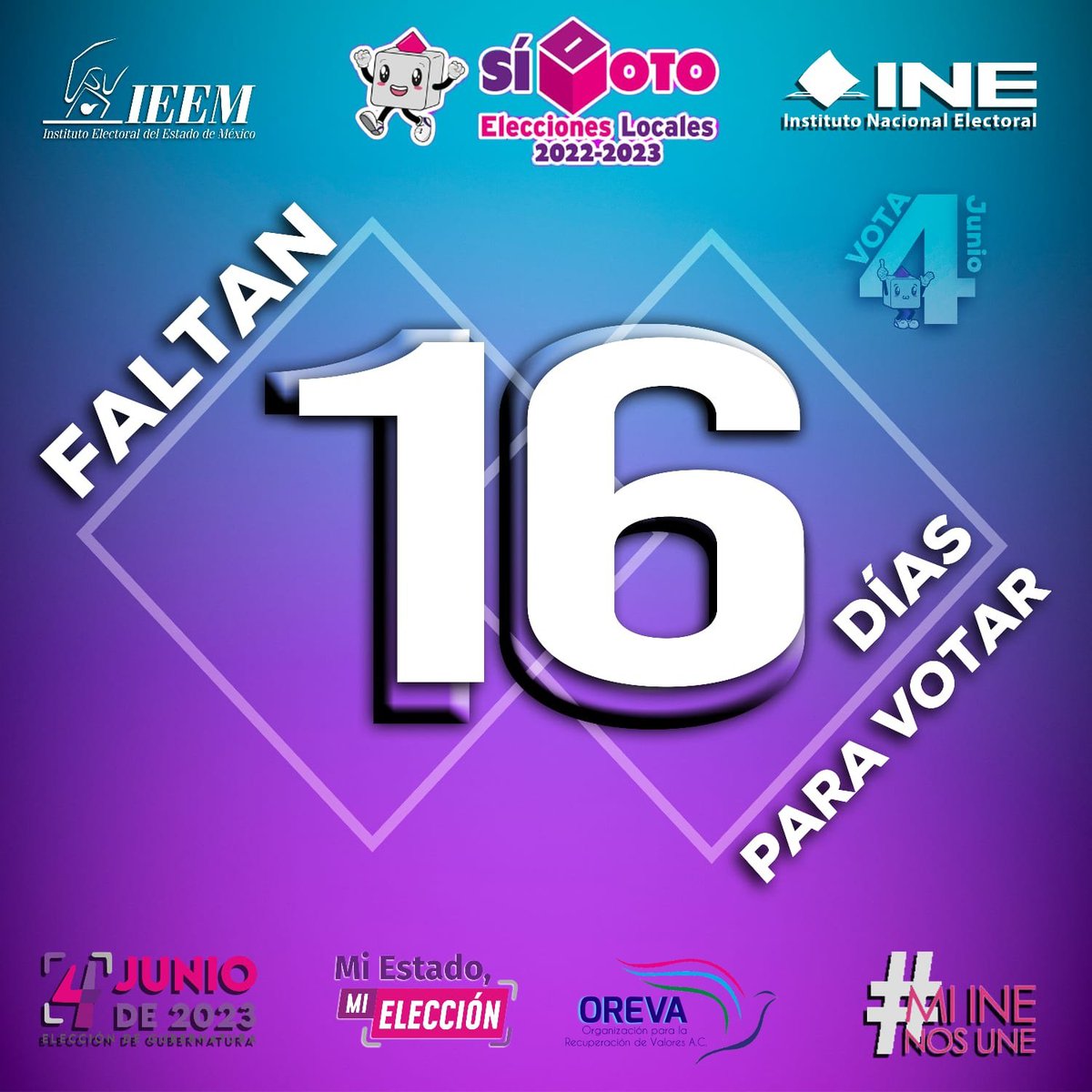 OrevaAc's tweet photo. 🌟🌟Faltan 16 días para la elección en el #EdoMéx. ¡Participa en las decisiones de tú Entidad! #MiINENosUne #ParticipaciónCiudadana #JuventudQueMueve 🌟🌟 https://t.co/RPA5AvlwB2