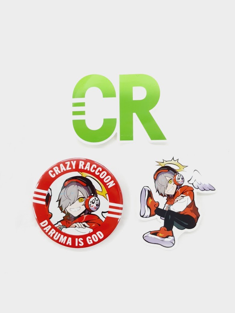 CR だるまいずごっど 缶バッジ ステッカー クレイジーラクーン 入荷情報】 #CrazyRaccoon 所属 #だるまいずごっど さんの缶バッジ
