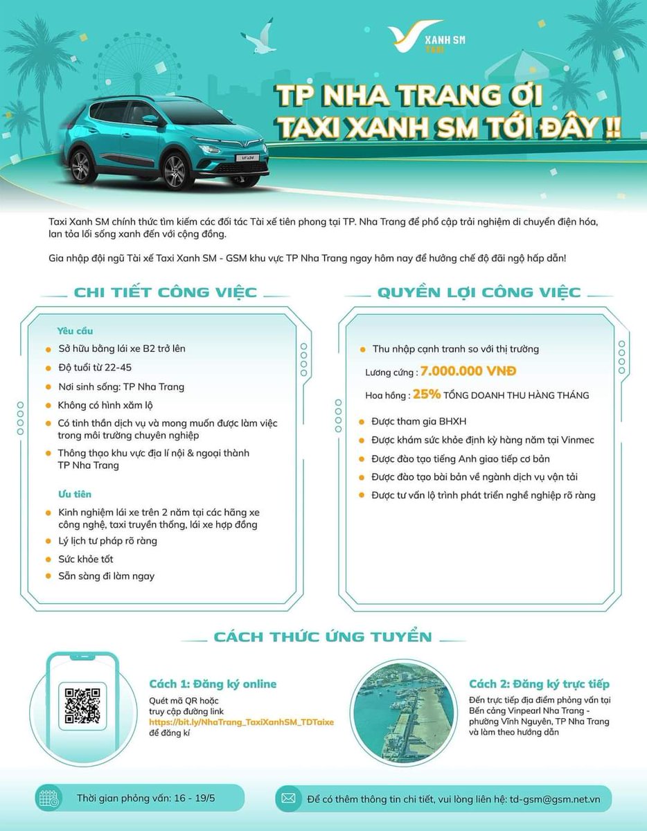 GSM_ Tuyển dụng khu vực Nha Trang.
Xin mời ae ứng tuyển nhé 🤝
#VinFast 
#Days
#GSMNhaTrang