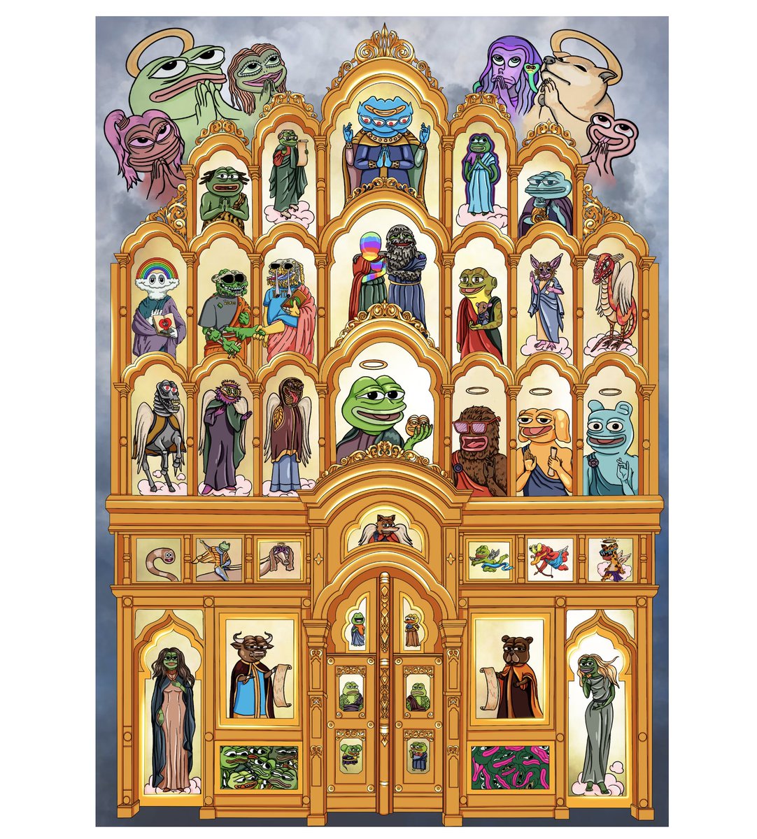 nickvrnn's tweet photo. good times making this together with fam @FilthyTrikksEth and @vorkse 

You can find some #hedz and #rarepepes from @ChainSawNFT and @Matt_Furie in this one. https://t.co/9qsdpKtrMN